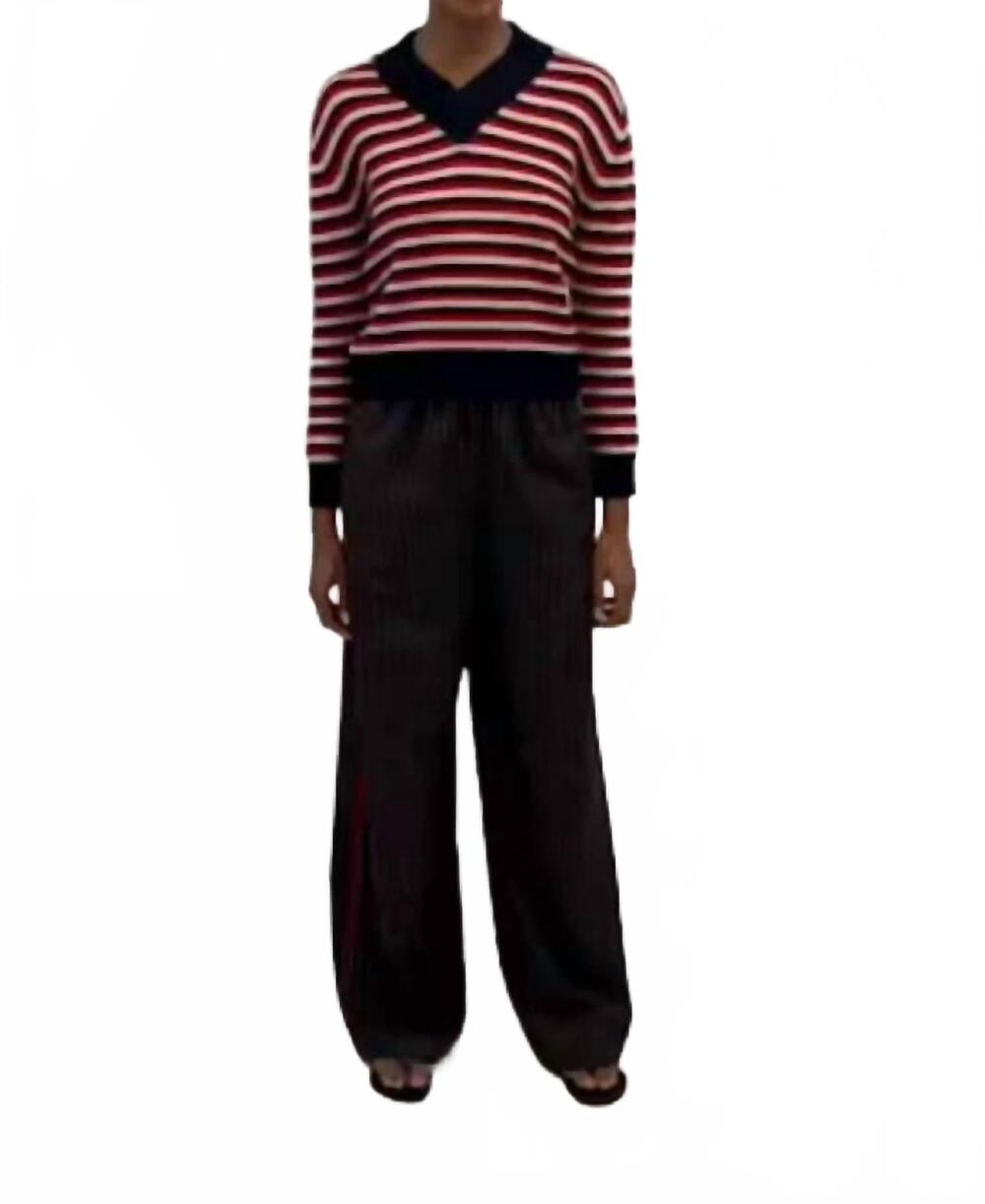 NEW ROSIE ASSOULIN striped v neck sweater in red/ blue